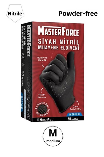 MasterForce قفازات نيتريل سوداء مقاس متوسط