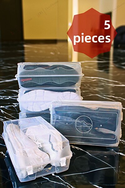 DOVİHOME 5 Men's Shoe Boxes - Large Size, Sterile, Clear Storage Organizer