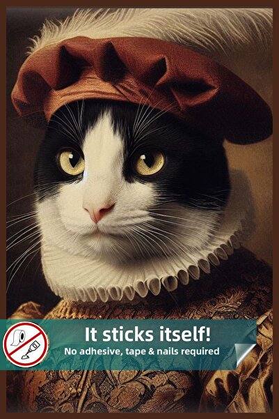 Pi Papers Μαύρη λευκή γάτα, αφίσα εκτύπωσης Premium στατικού χαρτιού, αφίσα δ...