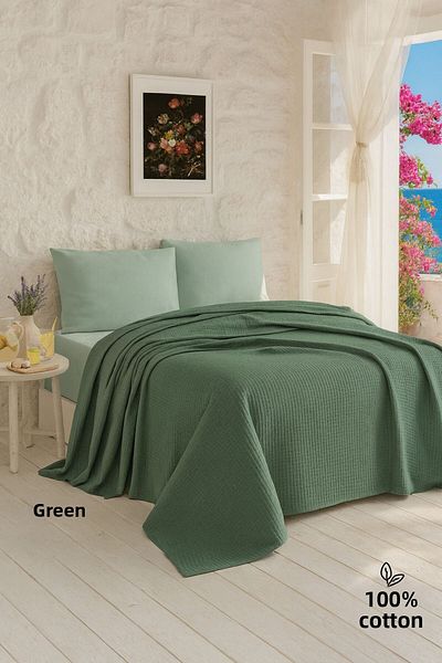 Evimcim 100% Cotton Pique Set Double – 200X230 Pique, Sheet and 2 Pieces 50X70 Pillowcases