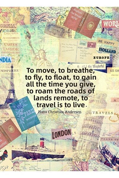 Universal Пътуването е живот - Декоративен дървен постер с цитат и рисунка