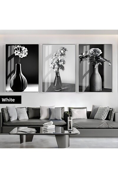 Harika bir ev HARİKABİREV | SET ALB&NEGRU COMBINAT FLORI CU VASE 02 | TABLO D...