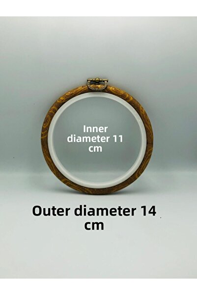 DUCK HOBY بكرة تطريز بلاستيكية دائرية بمظهر خشبي، بكرة تطريز، القطر الداخلي 11 سم، القطر الخارجي 14 سم