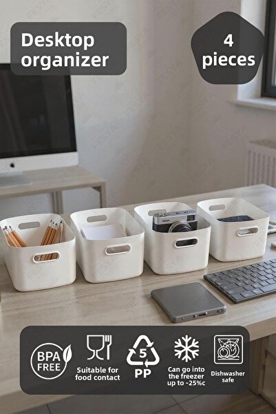 Fesya Home 4 bucăți organizator de birou, culoare albă, organizator multifuncțional din plastic