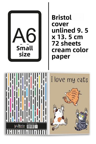 iyi fikirler Naughty Cats Printed A6 Small Size Unlined Notebook