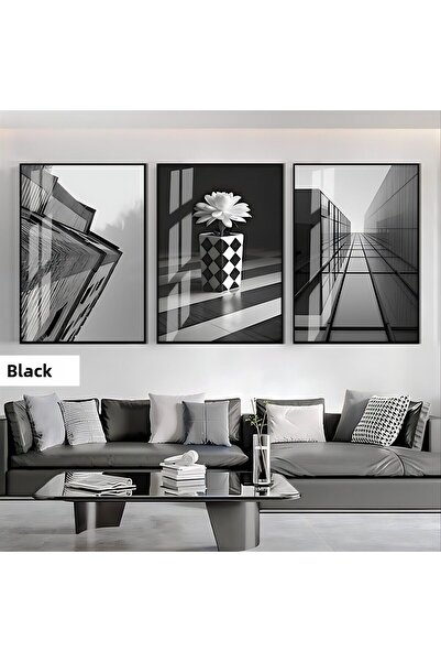 Harikabirev HARİKABİREV | SET NEGRU&ALB COMBINAT CLASA CLASA 02 | TABLO DE STICLA CU CADRU 3 PIESE VERTICAL
