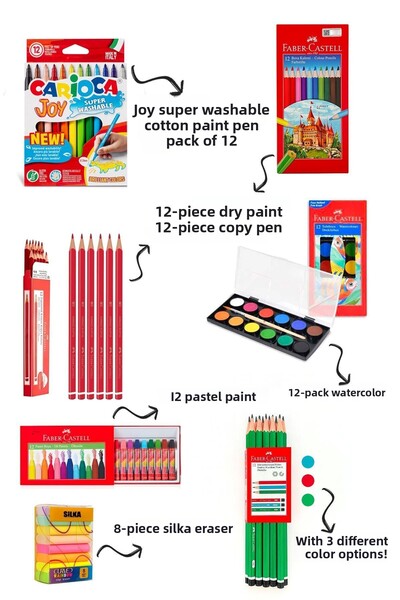 ZUZUNGA Stationery Set for School (Carioca-Dry Paint-Copy Pen-Water Color-Crayon-Erasers-Pencil)