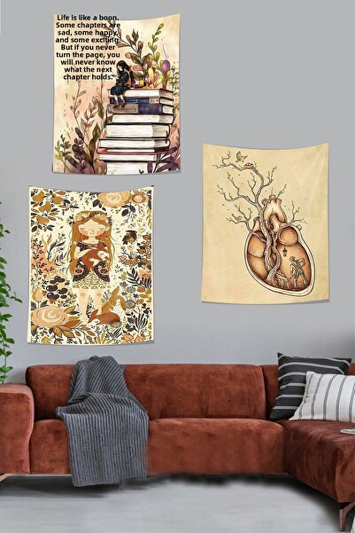 Pelangi Bohemian Girl Set of 3 - Man Feeding the Heart Books, Stain-Proof Wal...