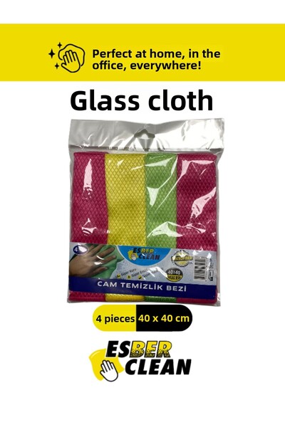 ESBER CLEAN 40X40 cm Glass Cloth 4-Piece Baklava Pattern Microfiber Cloth