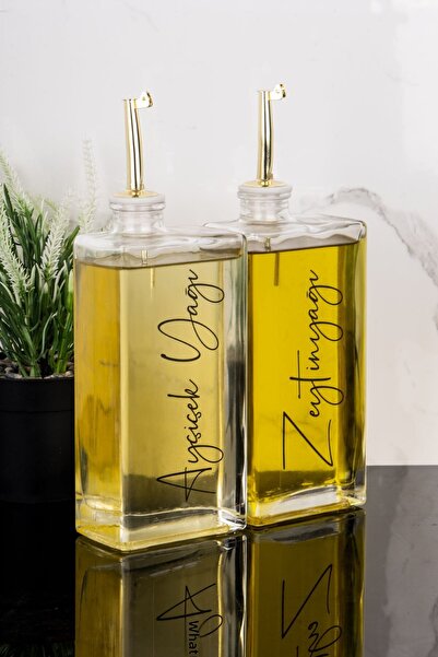 Dolkin Home Set of 2 500 ml Oil Pot Gold Cover Glass Oil Pot Olive Oil and Su...