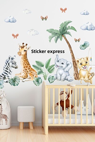 Sticker Ekspres Cute Safari Animals Kids Room Wall Sticker Set