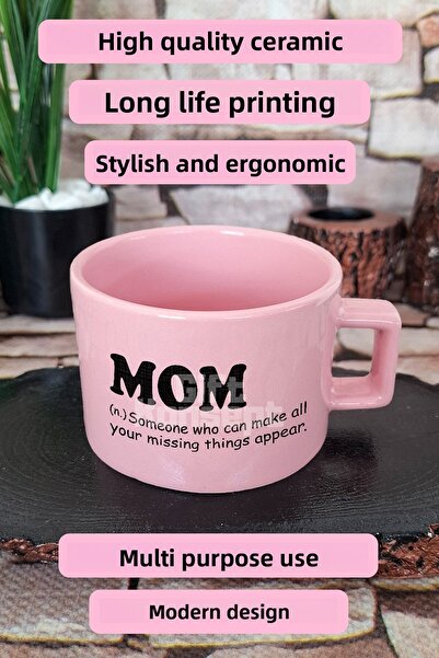 giftkonsept Mom Noun Definition Printed Mother's Day Square Cup with Handle Pink Mug Cup