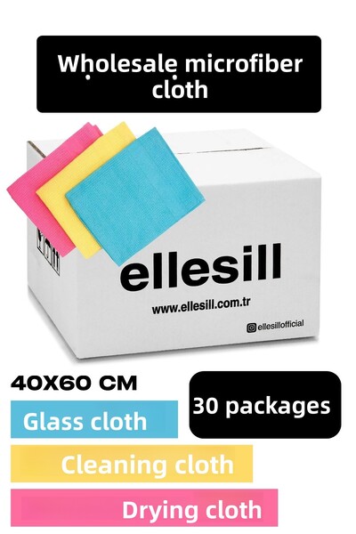Ellesill Wholesale Glass Cloth 25 Pack (YELLOW, BLUE AND PINK COLOR) 40x60 Cm