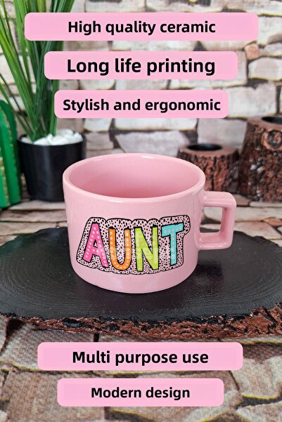 giftkonsept Aunt Written Printed Stylish Auntie Square Handled Cup Pink Mug Cup