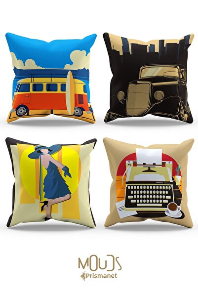 Moud's Двустранно принтирана калъфка за възглавница от велур с ретро арт шарк...