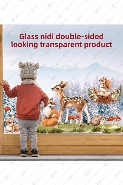 MSticker مجموعة ملصقات غرفة الأطفال غزال وأصدقائه في الغابة - شفافة مزدوجة ال...