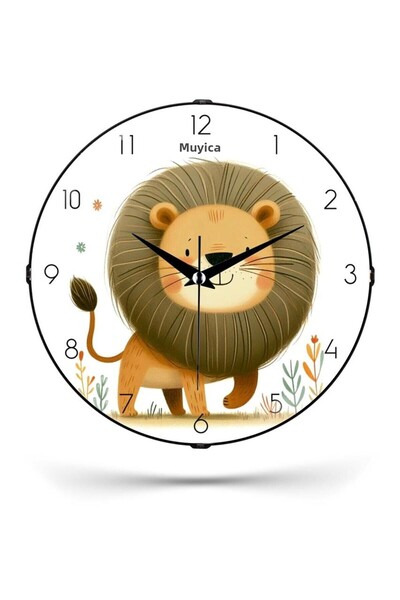 Muyika Design ساعة ديكور لغرفة الأطفال بنمط أسد صامت مقاس 26 سم Pds-26