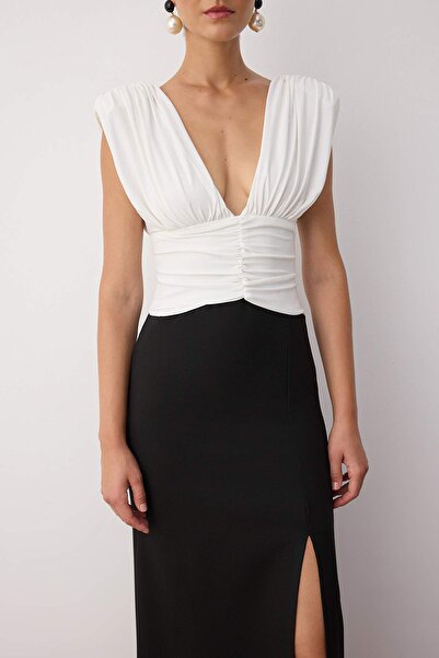 Trendyol Collection Black-White Color Block Maxi Size Dress Tprss25El00315