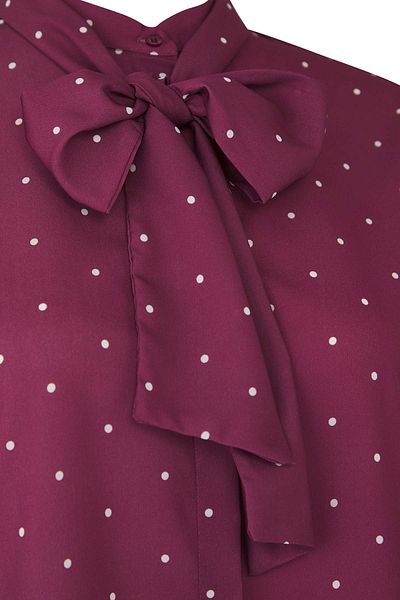 Trendyol Curve Burgundy Polka Dot Long Sleeve Woven Plus Size Blouse Tbbaw26Af00036