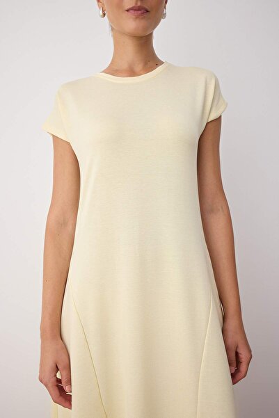 Trendyol Collection Yellow Moon Sleeve A-Line/A-Line Crew Neck Maxi Knitted Dress Twoss25El00898