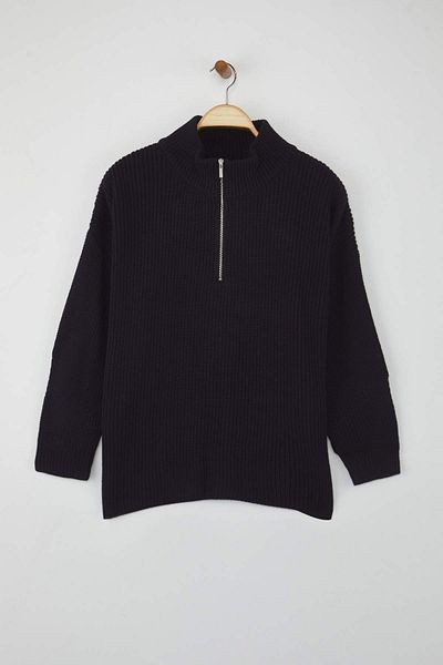Trendyol Curve Navy Blue Zippered Collar Knitwear Sweater Tbbaw25An00026