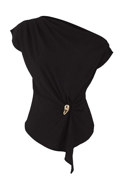 Trendyol Collection Black Boat Neck Fitted Buckle Detail Woven Blouse Twoaw26Bz00058