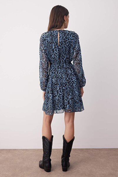 Trendyol Collection Rochie scurtă/mini din șifon țesut cu volane florale albastre TWOAW26EL00080