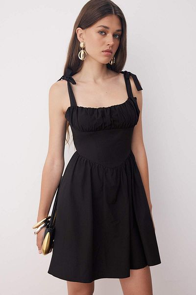 Trendyol Collection Black Collar Detail Bow Poplin Woven Dress Twoss25El00891