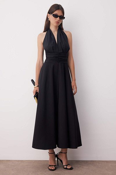 Trendyol Collection Black Low-Cut Halter Neck Poplin Lined Woven Dress Twoss25El00890