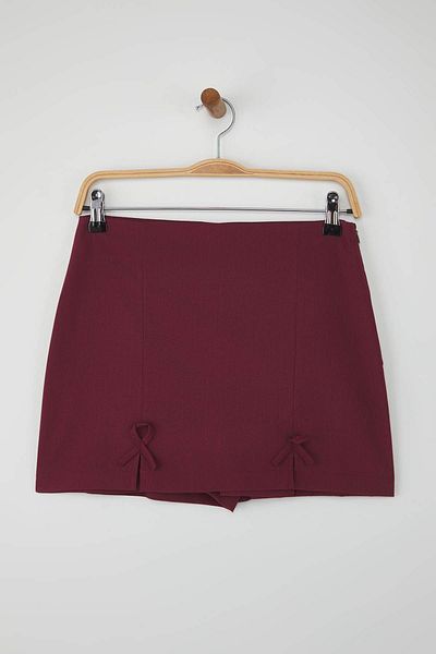 Trendyol Collection Teen Burgundy Bow Detail Slit Mini Woven Shorts Skirt Twoaw25Sr00021