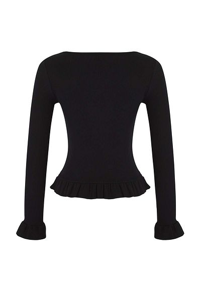 Trendyol Collection Μαύρη φούστα με λαιμόκοψη V με βολάν Πλεκτή μπλούζα TWOAW26BZ00100
