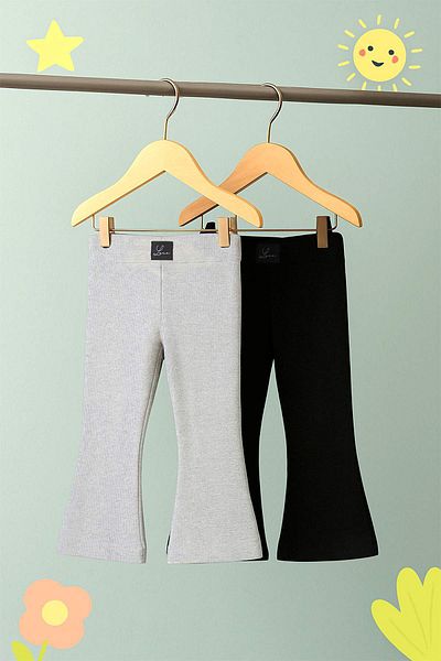 TRENDYOLKIDS Schwarz-graue zweiteilige flache Strickleggings für Mädchen TKDAW26TA00003