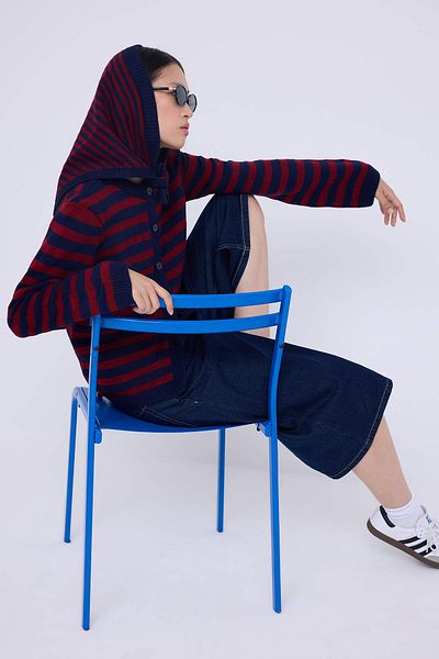 Trendyol Collection Teen Red Soft Textured Extra Wrap Striped Knitwear Cardigan Twoaw26Hi00135