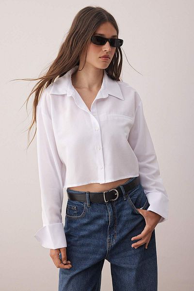 Trendyol Collection White Regular Cuff Detailed Woven Shirt Twoaw26Go00005