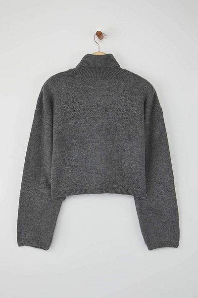 Trendyol Collection Wardrobe Essentials Anthracite Wide Fit Soft Textured Crop/Short Knitwear Sweater |   Twoaw26Kz001131