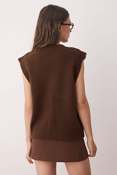 Trendyol Collection Καφέ μαλλί Premium νήμα/Προσαρμοσμένο νήμα Κέντημα λουλουδιών Πλεκτό πουλόβερ TWOAW26SV00000