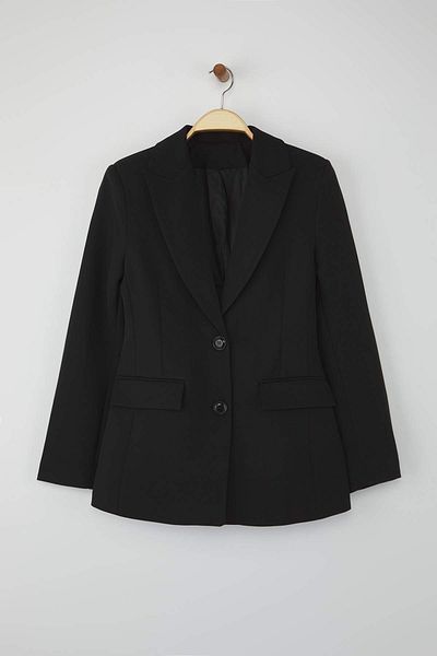 Trendyol Collection Black Fitted/Waist Fitted Woven Blazer Jacket Twoaw26Bc00000
