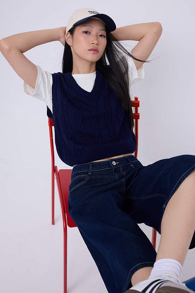 Trendyol Collection Teen Navy Blue 2-Piece T-Shirt Hair Knitwear Sweater Twoaw26Kz00131