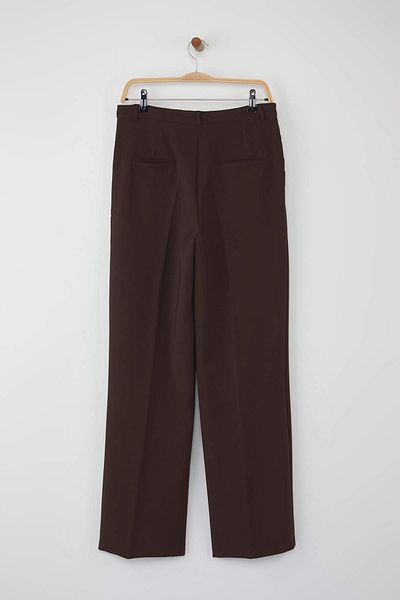 Trendyol Collection Wardrobe Essentials Dark Brown Wide Leg Pants with Internal Waist Adjustment |   Twoaw26Pl00028