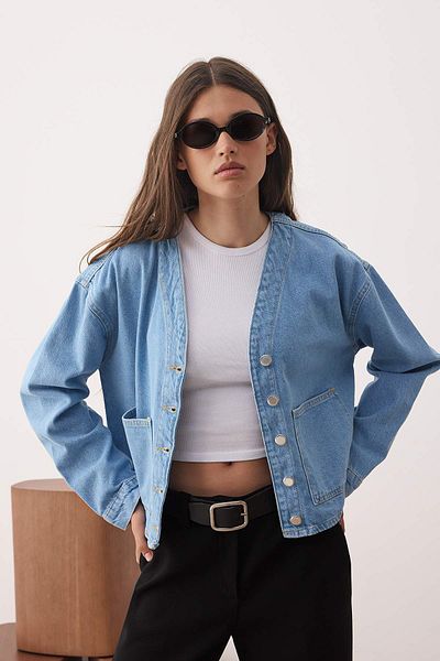 Trendyol Collection Blue Pocket Detailed Denim Jacket Twoaw26Ce00006