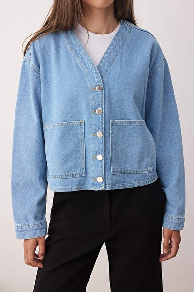 Trendyol Collection Blue Pocket Detailed Denim Jacket Twoaw26Ce00006