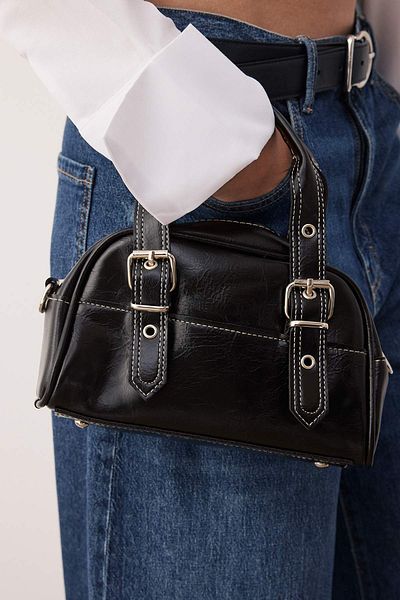 TRENDYOL SHOES Black Contrast Stitched Women's Bowling Hand and Shoulder Bag Takaw26Oc00015
