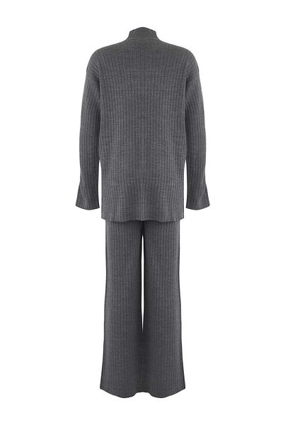 Trendyol Modest Anthracite Buttoned Regular Rib/Camisole Plain Knitwear Hijab Top and Bottom Set Tctaw26Us00004