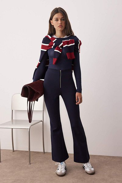 Trendyol Collection Navy Blue Flare Zipper Detailed Trousers Twoaw26Pl00049