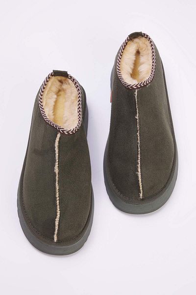TRENDYOL SHOES Khaki Embroidery Detailed Thick Sole Women's Ankle Boots with Fur Inside Takaw26Bo00003