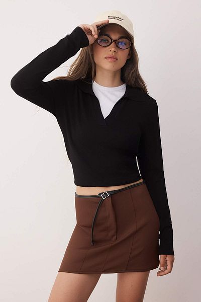 Trendyol Collection Brown Belted Mini Skirt Look Shorts Twoaw25Sr00027