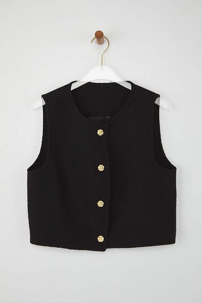 Trendyol Collection Tweed Vest with Black Accessories Buttons Twoaw26Ye00019