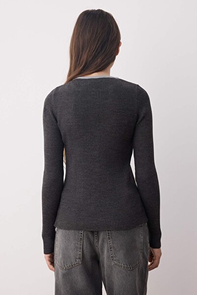 Trendyol Collection Anthracite Fitted Body Fitted Color Block Knitwear Cardigan Twoaw26Hi00172