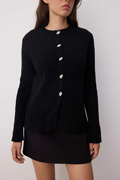 Trendyol Collection Black Button Detailed Soft Textured Slit Detailed Knitwear Cardigan Twoaw26Hi00096