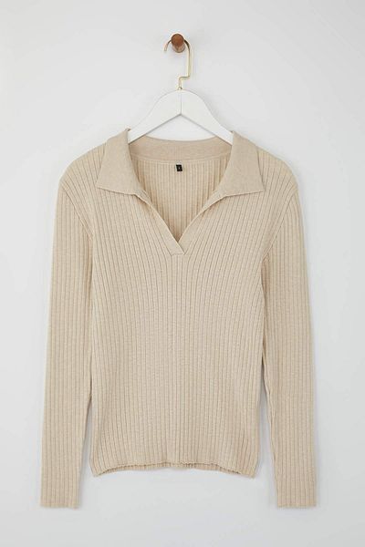 Trendyol Collection Wardrobe Essentials Stone Premium Yarn Polo Neck Ribbed Sweater |   Twoaw26Kz000770